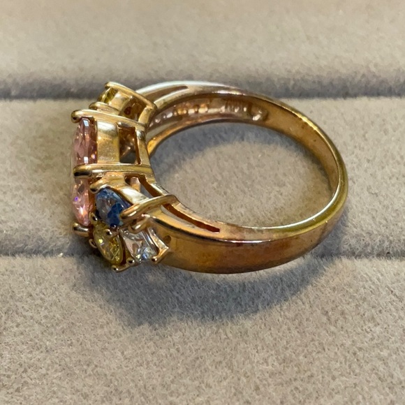 Gold plated sterling silver ring with multi colored stones - Picture 4 of 5